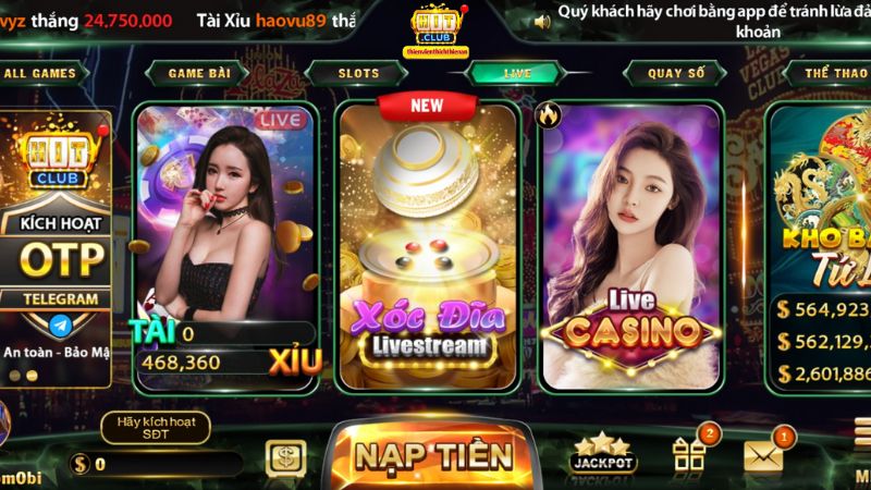 HitClub sở hữu một kho trò chơi đa dạng được cập nhật thường xuyên